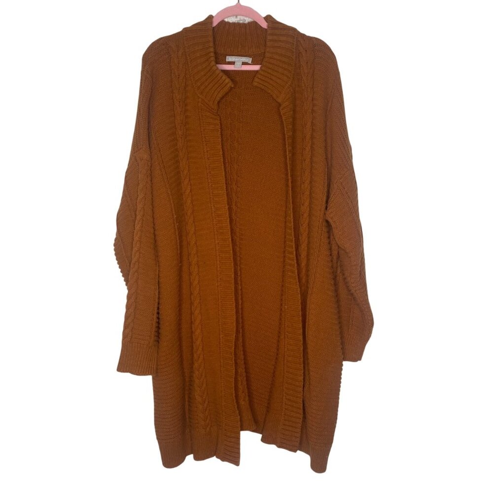 Woman Within Open Knit Cardigan Sweater Womens 1X Rust Brown Plus Size Fall‎